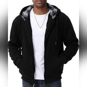 Mens Thick Plaid Lined Hoodie Zipup